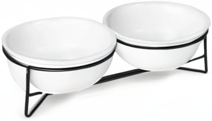 Double Ceramic Raised Cat Bowl with Metal Stand for Pet Food and Water Dishes,12 Ounces
