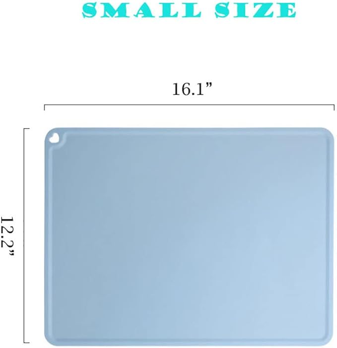 JiangYanus Silicone Pet Feeding Mat for Dog Cat Bowls, Non Slip Waterproof Cat & Dog Bowl Mats Tray with Edges for Food and Water, Pet Bowl Mat Dog Placemats for Floors (16.1 x 12.2 inch, Blue)