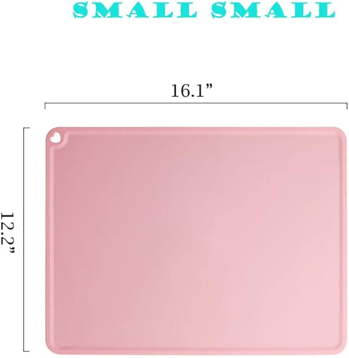 JiangYanus Silicone Pet Feeding Mat for Dog Cat Bowls, Non Slip Waterproof Cat & Dog Bowl Mats Tray with Edges for Food and Water, Pet Bowl Mat Dog Placemats for Floors (16.1 x 12.2 inch, Pink)