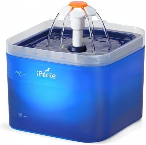 iPettie Neverland Cat Water Fountain with LED Light, 67oz/2.0L, Ultra Quiet Drinking Waterer, Automatic Filtered Water Dispenser, Water Purifier for Pets, Blue