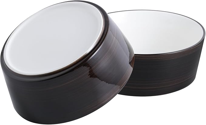 Black Dog Bowl Ceramic for Medium Large Breed, Heavy Weighted Dog Food Water Dish, 8 in Non - Slip Modern Cute Extra Big Porcelain Pet Bowl Maze Wide Mouth