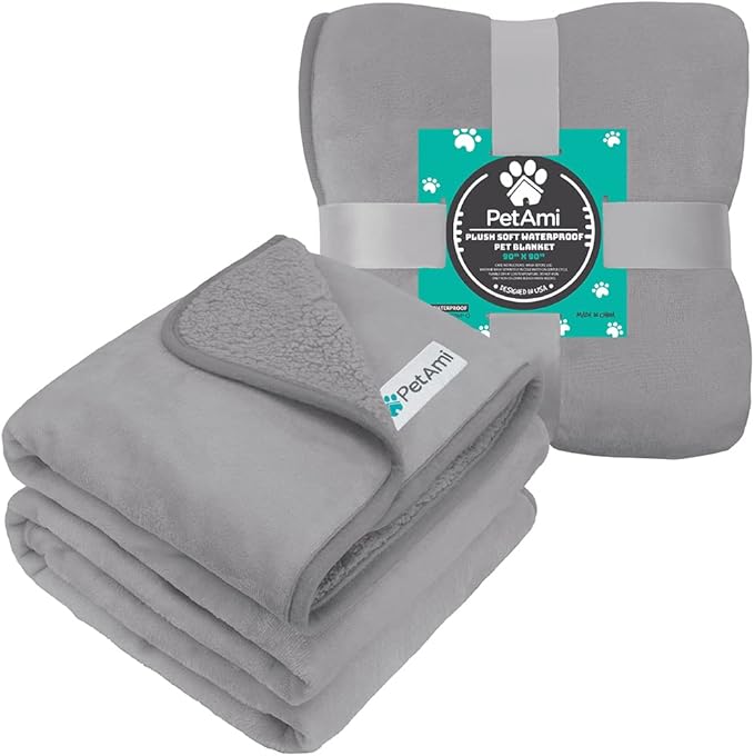 PetAmi Waterproof Dog Blanket for Extra Large Dogs, Reversible Soft Dog Crate Cover, Queen 90x90 Light Gray