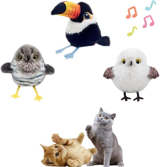 Flapping Bird Cat Toy with Catnip - Interactive Touch Activated Kicking Toy, Lifelike Chirping Sound & Flapping Wings for Indoor Cats, Rechargeable Kitten Toy (Cuckoo)