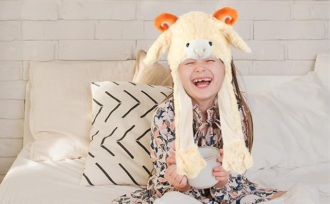 Animal Hat with Ears Moving Jumping Pop Up Beating Hat Plush Holiday Cosplay Dress Up Funny Gift for Kids