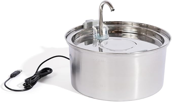 Stainless Steel Cat Water Fountain Automatic Drinking Fountain, Quiet Circulating Water Bowl, Dishwasher Safe, Indoor Pet Fountain for Hydrated Healthy Cats (Stainless Steel, 3.2L Corded)
