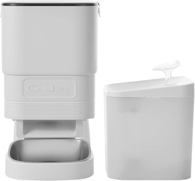 Automatic Cat Feeder, Camera Auto 2 Cats Dispenser 5L Microchip WiFi 2.4G&5G Timed Dual Pet Smart APP Dry Food Self Feeding Container Station (White Set)