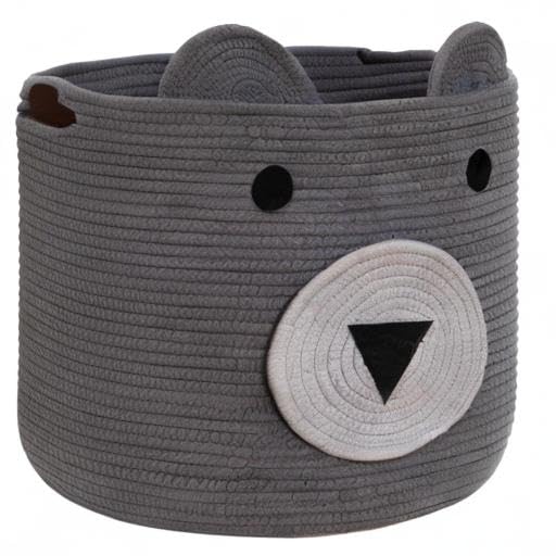 VK VK·LIVING Cotton Rope Bear Animal Basket Foldable Large Woven Storage Basket Baby Nursery Cute Laundry Hamper for Toys, Blanket, Clothes in Bedroom Living Room Toy Box for Baby 14x14 Grey
