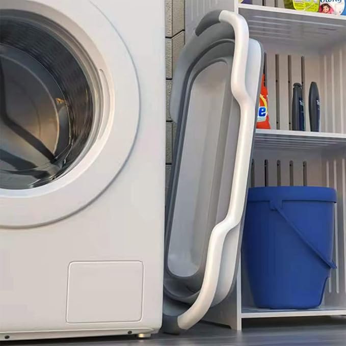 Collapsible Pet Bathtub, 7.1 Gal (27L) - Foldable Bathing Tub with Drain Plug for Dogs & Cats Under 30 lbs - Multi-Use as Laundry Basket, Storage Organizer, Camping Sink (Grey)