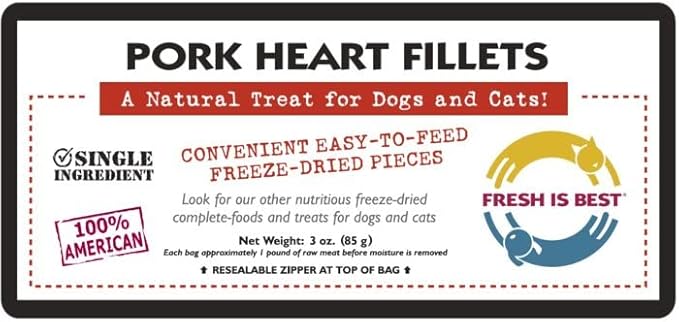 Fresh Is Best - Freeze Dried Healthy Raw Meat Treats for Dogs & Cats - Pork Heart Fillets