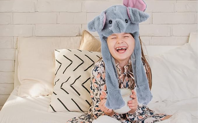Animal Hat with Ears Moving Jumping Pop Up Beating Hat Plush Holiday Cosplay Dress Up Funny Gift for Kids