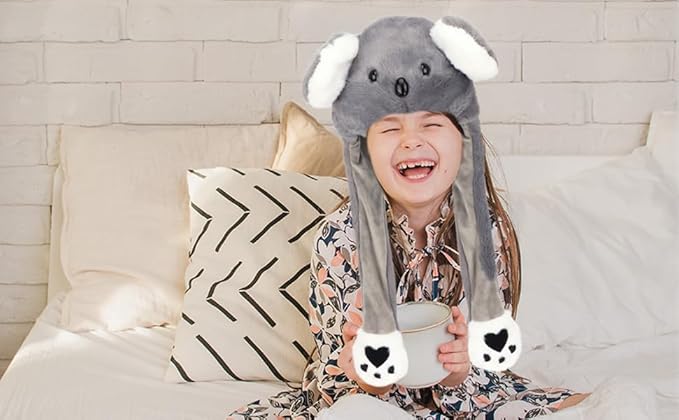 Animal Hat with Ears Moving Jumping Pop Up Beating Hat Plush Holiday Cosplay Dress Up Funny Gift for Kids