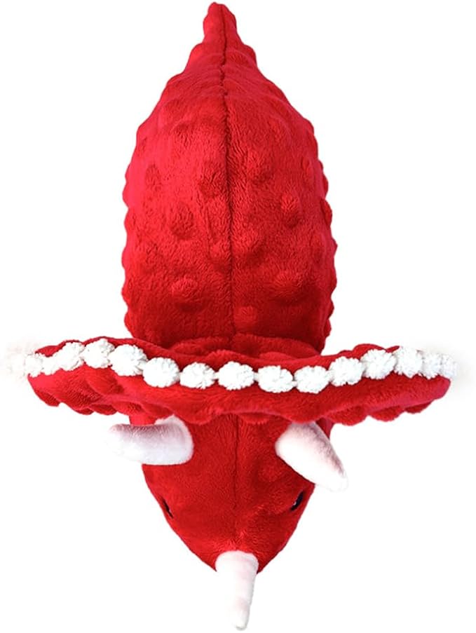 Squeaky Dog Toys Plush Dog Toy with Crinkle Paper Stuffed Durable Dog Chew Toys for Small Middle and Large Dogs Triceratops Red