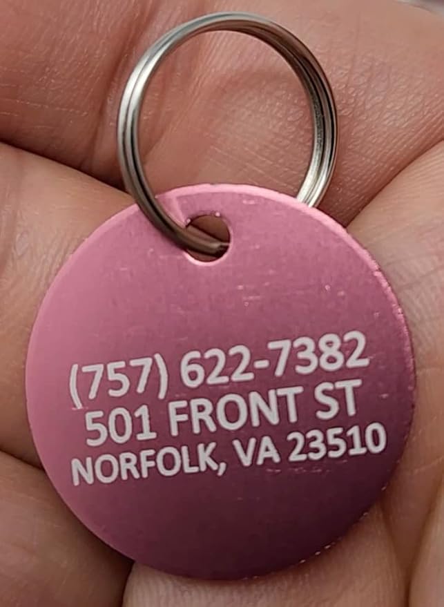 Pet ID Tag Custom for Dog Cat Personalized | Many Shapes and Colors to Choose from | Made in USA | Strong Anodized Aluminum (Circle Pink, Small)