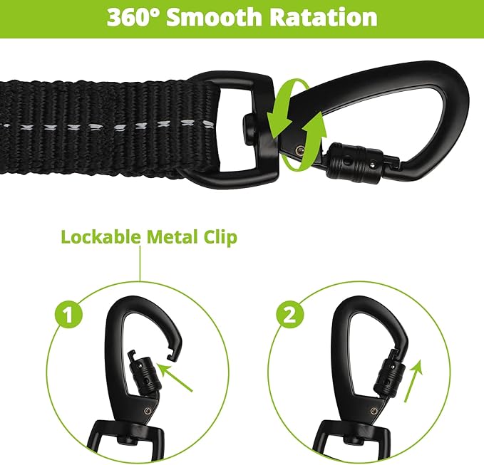 Long Dog Leash 15 FT: Heavy Duty Rope Leashes for Dogs Training with Swivel Lockable Hook Reflective Threads Bungee and Padded Handle - Dog Lead for Large Small Medium Dogs Outside Walking Hiking