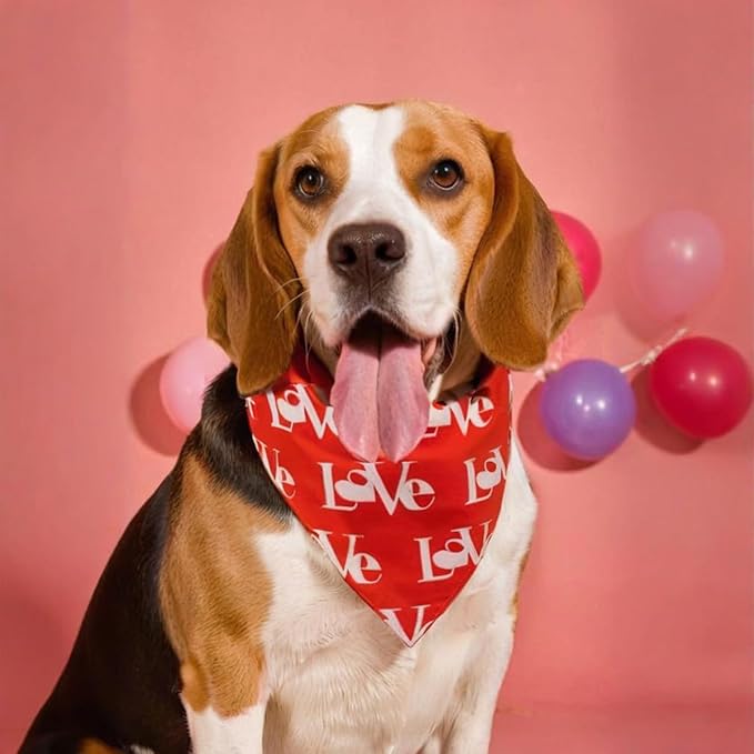 Valentines Dog Bandanas,Love Pet Scarf for Boys and Girls,Heart Bandana for Weddings,Parties,and Holidays,Dog Outfit Gifts for Medium to Large Dogs (Red, 2PCS)