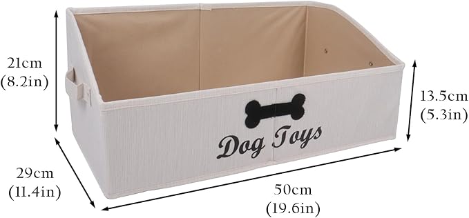 Collapsible Dog Toy Box - Fabric Storage for Toys/Blankets/Leashes - Personalizable - Slub Beige