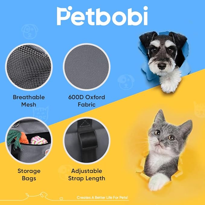 Petbobi Small Dog Car Seat, Dog Car Booster Seat for Small Medium Dogs 5-15 lbs, Foldable Front Seat Safety with Sturdy PVC Tube Frame, Breathable Mesh, Grey