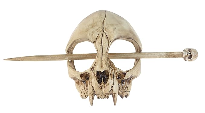 Cat Skull Hair Stick, Gothic Feline Skull Resin Bone Hair Slide Barrette for Women, Cat Skull Hair Clip Halloween Cosplay Witchcore Hairpin, Spooky Updo Holder (1 Piece)