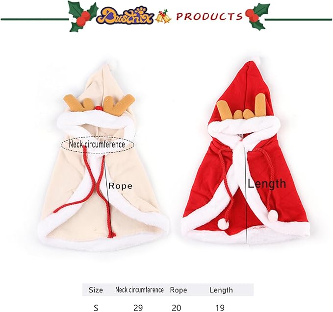 Christmas Cat Cape Costume - Adjustable Pet Role-Playing Accessories Set for Small-Sized Cats, Christmas Eve Party Decoration (Reindeer, S)
