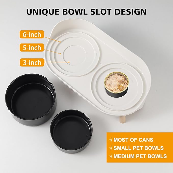 Elevated Ceramic Cat Bowl Set - Raised Double Dishes for Food & Water - Non-Slip Stand & Splash Proof - for Cats & Puppies - 2 x 480 ML - 16.2 OZ