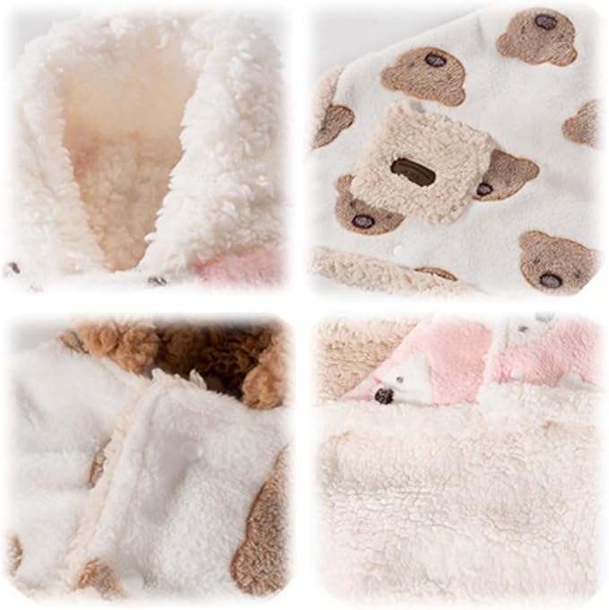 Furry Dog Cape Blanket,Soft Pet Cloak Blanket,Warm Cozy Pet Wraps with Hood Winter Nightgown,Cute Thicken Small Dog Cats Robe Clothes (Brown, Small)