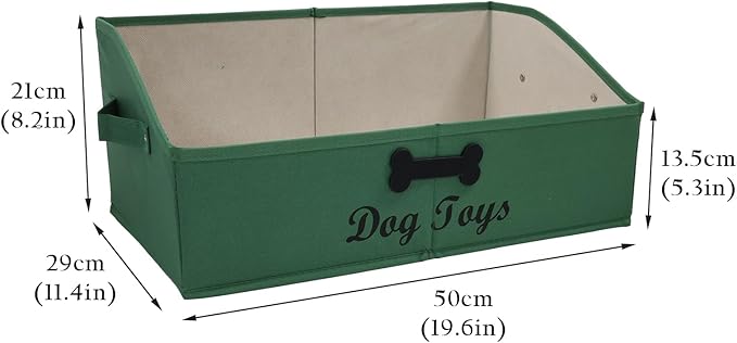 Large Dog Toy Basket Collapsible Pet Toy Box Fabric Trapezoid Dog Toy Bin Storage for organizing pet Toys/Blankets/leashes/Rope Toys/Clothing-Can be Personalized-Green