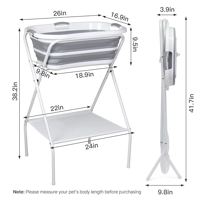 2 in 1 Dog Bath Tub Dog Washing Station with Bath Brush for Bathing and Grooming, Elevated Collapsible Foldable Portable Shower Bathtub for Small Dogs Cats Pet with Scrubber