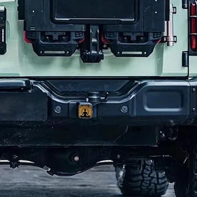 Hitch Cover Fits for 2-Inch Hitch,Meditating Figure in Black and Gold Rubber Trailer Hitch Cover Tube Plug Insert,Car Exterior Accessories, Receiver Tube Hitch Plug