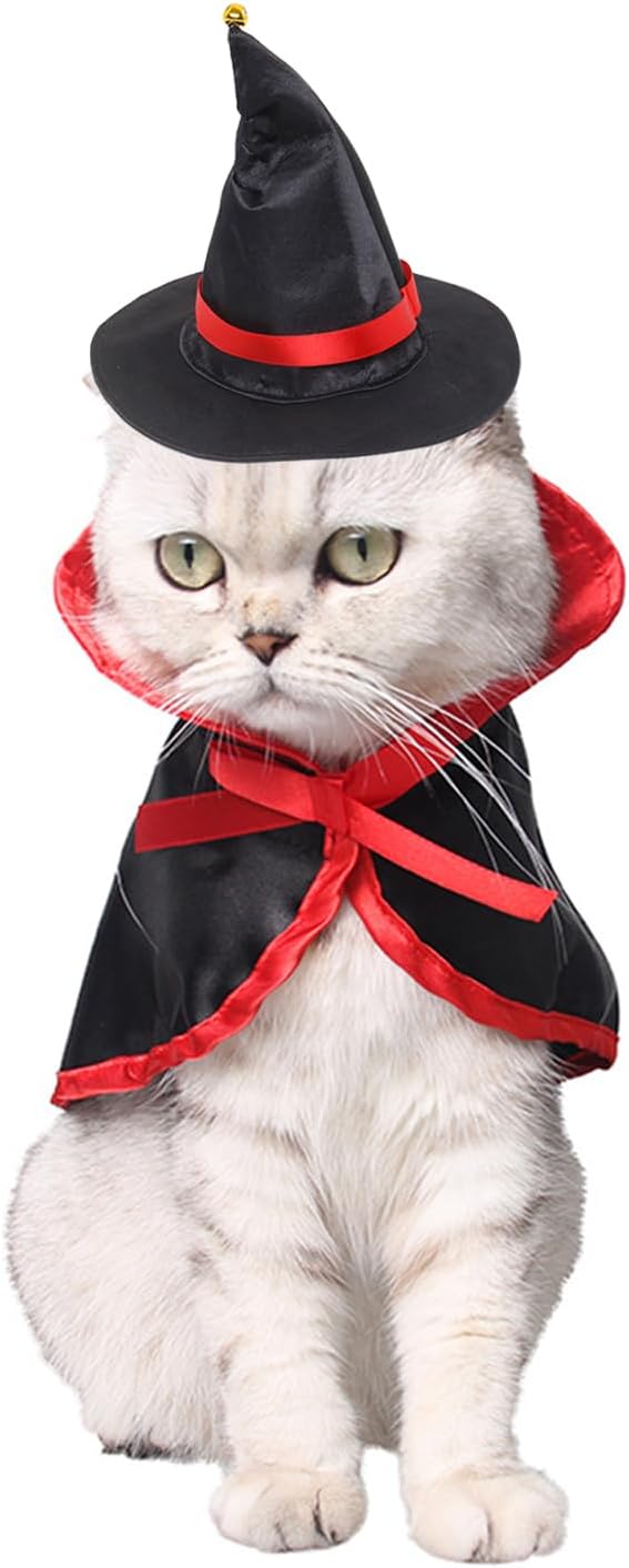 Pet Halloween Cloak Cosplay Vampire Cloak with Hat for Cat and Small Dogs, Pet Halloween Costume Clothes Suit with Cap