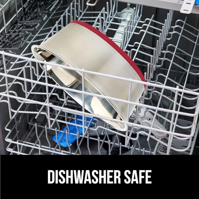 GORILLA GRIP Dog Bowl, Holds 8 Cups (64 fl oz), Heavy Duty Metal Food and Water Bowl for Feeding Dogs and Cats, Easy Clean, Dishwasher Safe, Rust Resistant Stainless Steel, BPA Free Rubber Base, Red