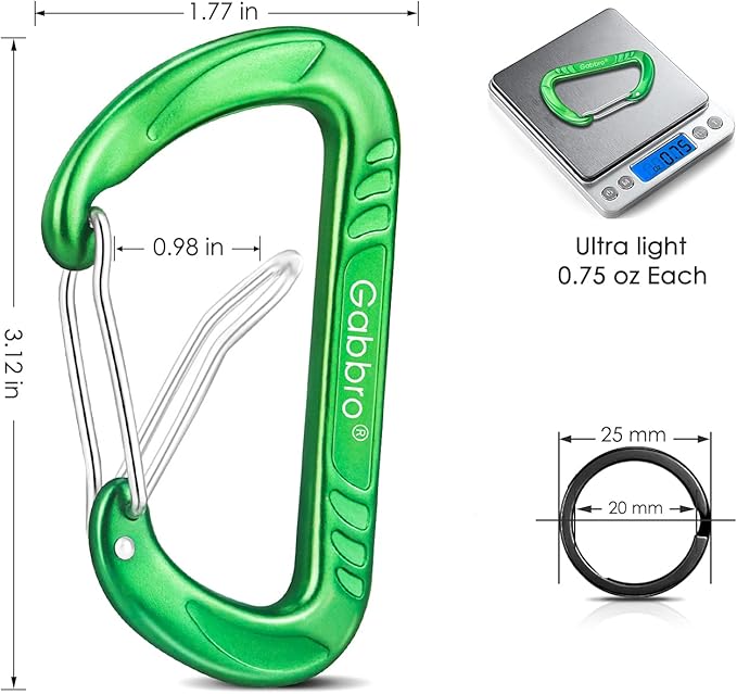 Gabbro Carabiner Clips Heavy Duty, | Wiregate Snap, Screw Locking, Aluminum, Lightweight Caribeener | for Hammock, Hiking, Camping, Water Bottle, Dog Leash Harness, Keychains