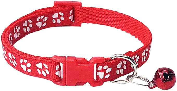 CHBORCHICEN 2-Pack Footprint & Reflective Cat Collar with Bell Basic Dog Cat Collar Buckle Adjustable Polyester Cat Dog Collar or Seatbelts (X-Small, Red)