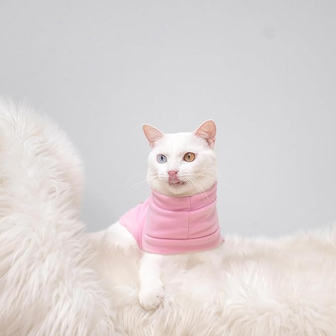 EXPAWLORER Soft Cat Sweater - Sweaters for Cats Only Warm Kitten Clothes, Fall and Winter Pet Coat Pullover Design, Fleece Sweatshirt Clothing Also for Puppy Small Dogs, Pink Medium