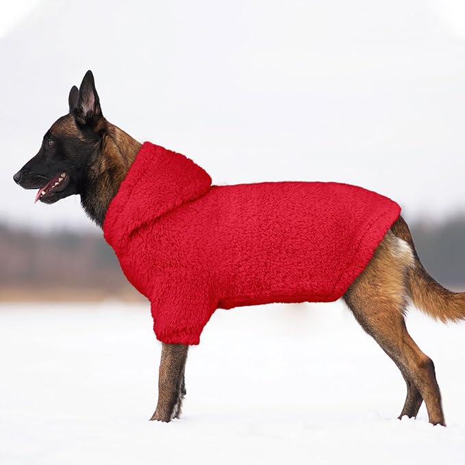 Fuzzy Dog Sweaters for Large Dogs Pet Hoodie Clothes Warm Soft Pet Coats Hooded Sweatshirt Dog Sweaters for Extra Large Dogs(Red-XL)