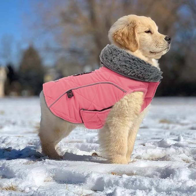 EMUST Dog Winter Coats, Windproof Pet Jackets for Cold Weather with Lofty Collar, Reflective Puppy Clothes for Small Dog Clothes for Dogs, Pink, S