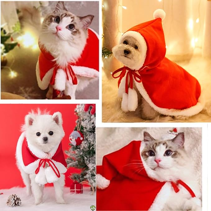 ANIAC Pet Christmas Costume Poncho Cape with Hat Santa Claus Cloak for Cats and Small Dogs Red Christmas Dog Costume Holiday Cat Outfit (Large)…