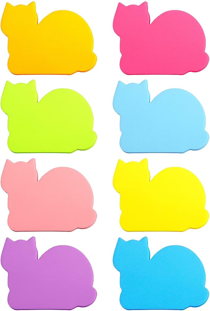 Cute Cat Sticky Notes 8 Color Bright Colorful Sticky Pad 75 Sheets/Pad Self-Sticky Note Pads (8 Color)
