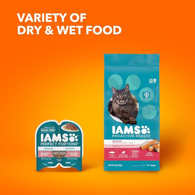 IAMS Proactive Health Indoor Weight Control & Hairball Care Adult Dry Cat Food, Salmon Recipe, 7 lb. Bag