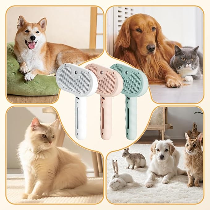 Pet Steam Brush for Dog Cat, 3 in 1 Pet Steam Groomer Comb for Indoor, Rechargeable Pets Spray Grooming Comb for Shedding Hair Removal, Mist Spray Combs for Long Short Haired Pets (Green)