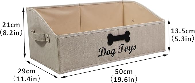 Collapsible Dog Toy Box - Fabric Storage for Toys/Blankets/Leashes - Khaki Stripe