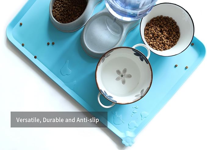 Hoki Found X-Large Silicone Pet Food Mats Tray - Non Slip Pet Dog Cat Bowl Mats Placemat - Dog Pet Cat Feeding Mat - Waterproof Dog Cat Food Mats -Pet Water Mats for Carpet - Arctic