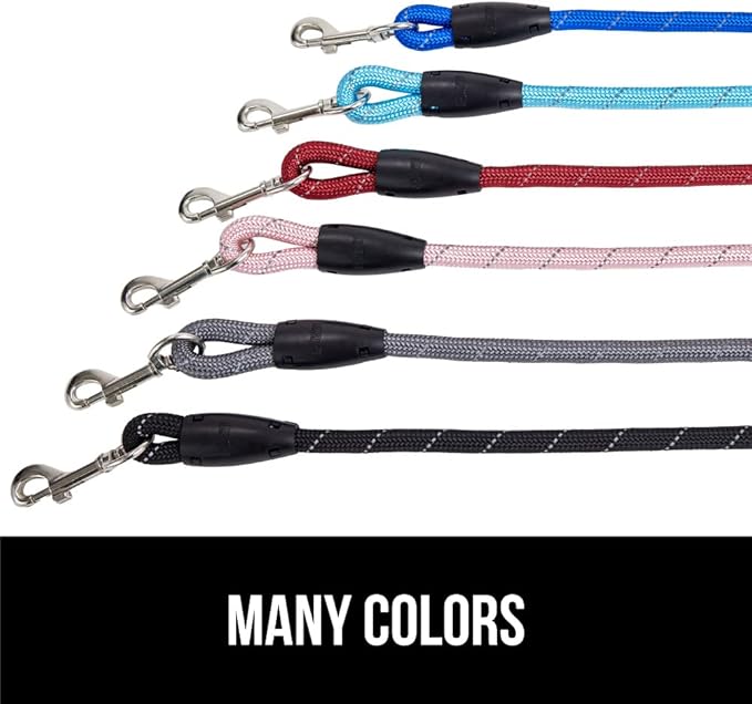 GORILLA GRIP Dog Leash, Heavy Duty Reflective Rope Leashes for Large, Medium, Small Breed Dogs, Puppy Training Essential for Walks, Hikes, Soft Handle, Rotating Metal Clip, Waste Bag Dispenser, Pink