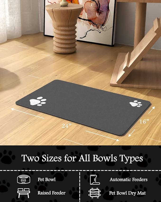 Pet Feeding Mat-Absorbent Dog Mat for Food and Water Bowl-No Stains Quick Dry Water Dispenser Mat-Dog Accessories Pet Supplies-Bowl for Messy Drinkers(Darkgrey,23"x34"