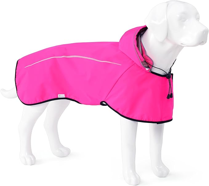 Mile High Life Dog Raincoat, Adjustable Waterproof Pet Rain Jacket, Reflective Hooded Poncho for Small Medium Large Dogs, Lightweight Breathable Pet Rain Coat (Hot Pink,L Chest 26"-33")