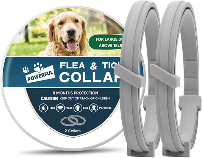Flea Collar for Dogs, 8 Months Protection Flea & Tick Collars for Dogs, Dog Tick Collar, Adjustable One Size Fits All 2 Count 