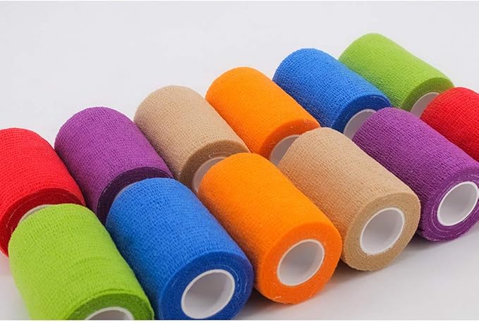 12 Rolls Elastic Self Adhesive Bandage Wrap 3 Inch, Breathable Non Woven Cohesive Bandage, Vet Wrap for Dogs, Ankle Sprains Swelling Medical First Aid Tape, Sports Athletic Tape Color
