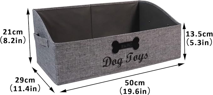 Collapsible Dog Toy Box - Fabric Storage for Toys/Blankets/Leashes - Personalizable - Gray