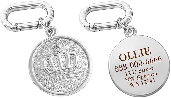 Dogs ID Tags Personalized Double Sided Deep Engraved Cat & Dog Collar Charm Round Shape Frosting Process Silver/Gold Plated (Bone-Cross Gold)