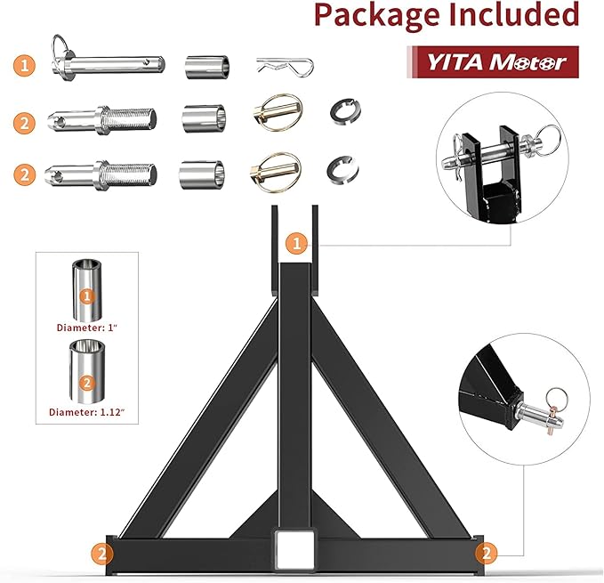 YITAMOTOR 3 Point Trailer Hitch with 2" Receiver for Category 1, 3 Pt Tractor Quick Hitch Drawbar Adapter for Kubota, John Deere, BX, LM25H, WLM Tractor, NorTrac, Yanmar, Kioti, Cat