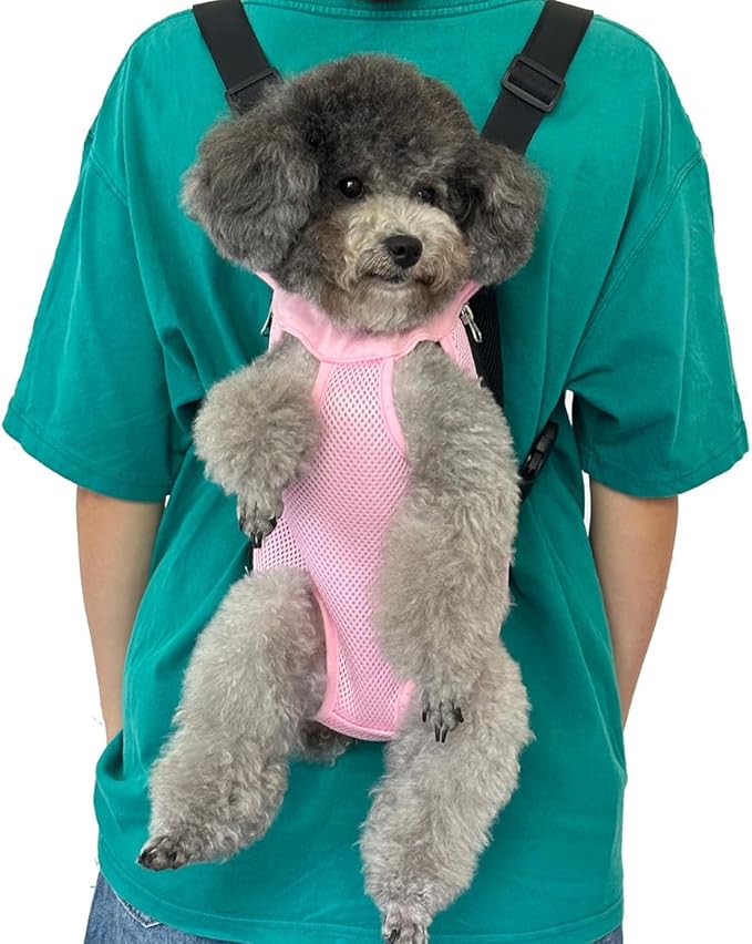 Pet Dog Carrier Backpack, Portable Breathable Mesh Chest Carrier, Polyester Woven Double Shoulder Pet Bag for Outdoor Adventures (Pink, Medium)